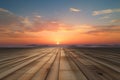 Infinite horizon Wooden floor paired with a peaceful sky background Royalty Free Stock Photo