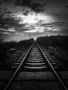 Infinite infinity railway to the horizon in black and white Royalty Free Stock Photo