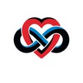 Infinite Love concept, vector symbol created with infinity loop sign . Royalty Free Stock Photo