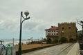 Infinite Maritime Walk Of Zarauz On A Rainy Day With Strong Wind Caused By The Temporary Hugo With Hotel Castle Restaurant Of Karl