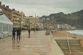 Infinite Maritime Walk Of Zarauz On A Rainy Day With Strong Wind Caused By The Temporary Hugo. Landscapes Travel Nature.