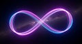 Infinite symbol glowing neon light effect in vibrant pink and blue abstract background Royalty Free Stock Photo