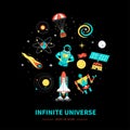 Infinite universe - colorful flat design style web banner