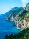 Wild coastline cliff covered with trees at Amalfi Coast, Naples, Italy Royalty Free Stock Photo