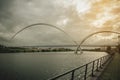 Infinity Bridge on dark sky with cloud at Stockton-on-Tees, UK.