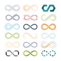 Infinity colored symbols. abstract shapes of futuristic logos eternity symbols in graphic symbolism. vector collection