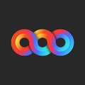 Infinity 3d logo rainbow gradient, endless 3 circles geometric shape from chain loops bright pattern