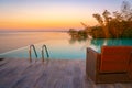 Infinity Edge Swimming Pool Water, Beautiful Black Sea View at sunset Royalty Free Stock Photo