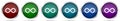 Infinity, eternity, infinite, endless, loop icons, set of silver metallic glossy web buttons in 6 color options isolated on white