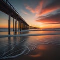 Infinity Horizon Scripps Pier Vibrant Colors Sunset Pacific Ocean Skyline - generated by ai Royalty Free Stock Photo