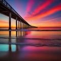 Infinity Horizon Scripps Pier Vibrant Colors Sunset Pacific Ocean Skyline - generated by ai Royalty Free Stock Photo