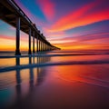 Infinity Horizon Scripps Pier Vibrant Colors Sunset Pacific Ocean Skyline - generated by ai Royalty Free Stock Photo