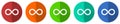 Infinity icon set, eternity, infinite, endless, loop, red, blue, green and orange flat design web buttons isolated on white