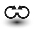 Infinity loop vector. Circular arrow symbol. Dynamic rotation design. Black shadow icon.