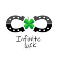 Infinity luck symbol. Two horseshoes with four leaves clover sign.