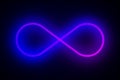 Infinity neon element on black background. 3D illustration rendering