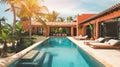 Infinity Pool with Mesoamerican Influenced Architecture and Palm Trees