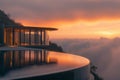 Infinity pool overlooking the clouds at sunset. Royalty Free Stock Photo