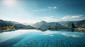 Infinity pool overlooking a picturesque mounta. Generative AI.