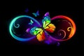 Infinity with rainbow butterfly on black background Royalty Free Stock Photo