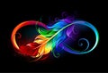 Infinity with rainbow feather on black background Royalty Free Stock Photo