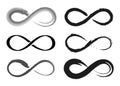 Infinity set icon, Looped Brush Stroke. Curved Dry Brush Stroke. Grunge Distress Textured Design Element. Grungy Black Painted
