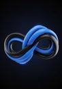 An infinity-shaped structure intertwines black and blue glossy tubes against a dark background. The Royalty Free Stock Photo