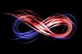 Infinity sign created by neon freeze light on a black background Royalty Free Stock Photo