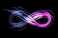 Infinity sign created by neon light on a black background Royalty Free Stock Photo