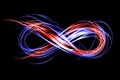 Infinity sign created by neon freeze light on a black background