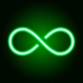 Infinity sign from glowing green neon line. Vector illustration.