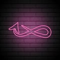 Infinity sign from glowing pink arrow neon line. Vector illustration. on brick wall Royalty Free Stock Photo