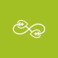 Infinity sign with leaves arrows. endless resource. eco recycle icon. line pictogram isolated on green