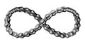 Infinity sign made of a bike chain. 3D illustration isolated on white background Royalty Free Stock Photo