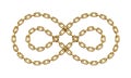 Infinity sign made of two twisted golden chains. Vector realistic illustration