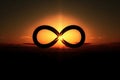 infinity sign with sunrise or sunset, symbolizing the beginning and end of the day Royalty Free Stock Photo