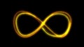 Infinity symbol background. Light yellow gold neon infinite, eternity concept with shiny fire particles. 3d illustration Royalty Free Stock Photo