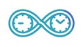 Infinity symbol with clocks for timelessness, vector design Generative AI Royalty Free Stock Photo