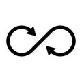 Infinity symbol icon with both side arrows. Concept of infinite, limitless and endless. Simple flat black vector design Royalty Free Stock Photo