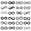 Infinity symbol. Infinit repetition, unlimited contour and endless isolated vector symbols set