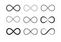 Infinity symbol logos set. Black contours. Symbol of repetition and unlimited cyclicity. Vector illustration on Royalty Free Stock Photo