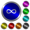 Infinity symbol luminous coin-like round color buttons