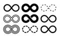 Infinity symbol. Mobius infinite arrow icon set. Endless thin linear image. Vector repetition and unlimited logo