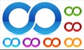 Infinity symbol in several color. Icon for continuity, loop, end