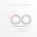 Infinity symbol shape digitally drawn low poly wire frame.