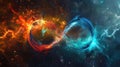 Infinity symbol in space. Fire and water eternal connection concept. AI Generated Royalty Free Stock Photo