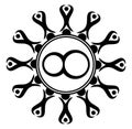 Infinity symbol in stylized sun, tattoo, black and white, isolated. Royalty Free Stock Photo