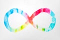 Infinity symbol with watercolour primary colour gradient on texture drawing white paper background