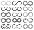 Infinity symbols. Endless loop shape, unlimited signs, eight isolated vector icons set Royalty Free Stock Photo