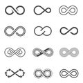 Infinity symbols, limitless signs linear icons set Royalty Free Stock Photo